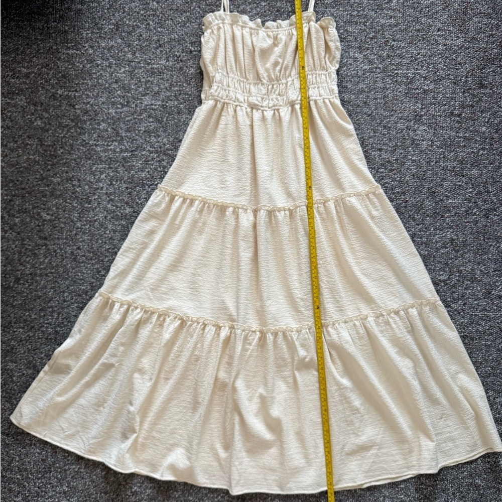 Astr the label Baby doll Coquette Cottagecore Tiered Cream Textured Maxi Dress